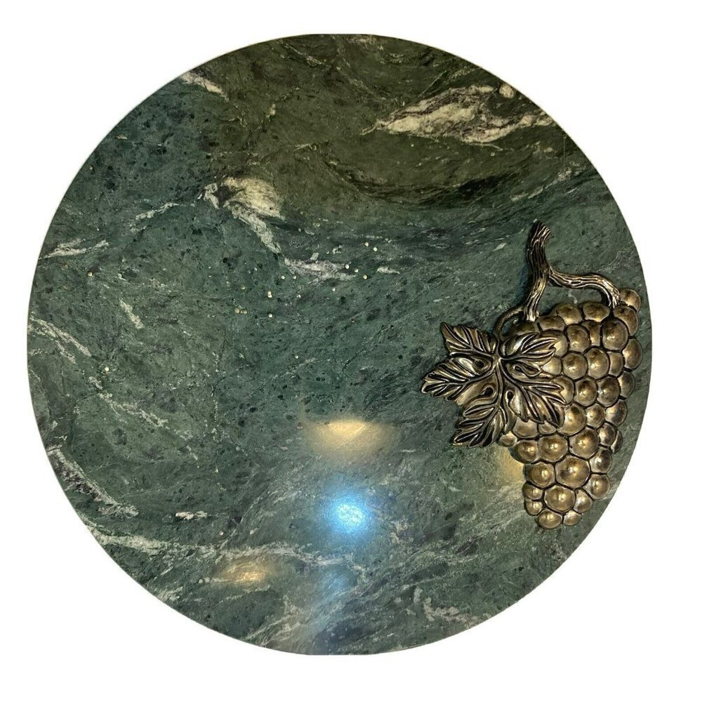Godinger GSA Silver Art Co. Cheese Tray Green Marble Silver Grape Cluster-10"